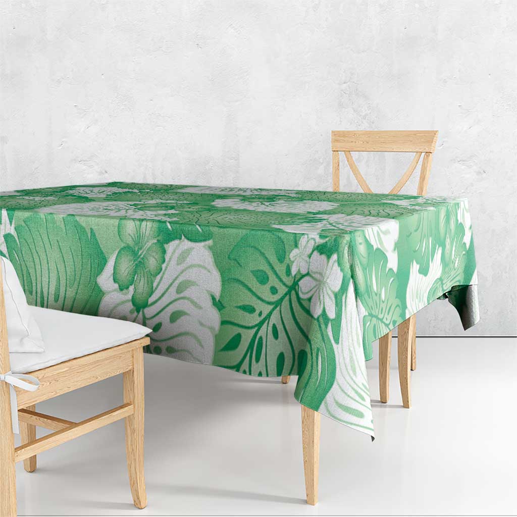 Green Aloha Hawaii Tablecloth Monstera Hibiscus Plumeria Seamless Vibes - Polynesian Pride
