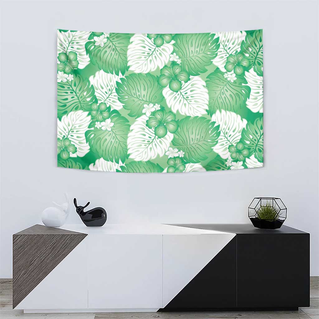 Green Aloha Hawaii Tapestry Monstera Hibiscus Plumeria Seamless Vibes - Polynesian Pride