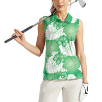 Green Aloha Hawaii Women Sleeveless Polo Shirt Monstera Hibiscus Plumeria Seamless Vibes - Polynesian Pride