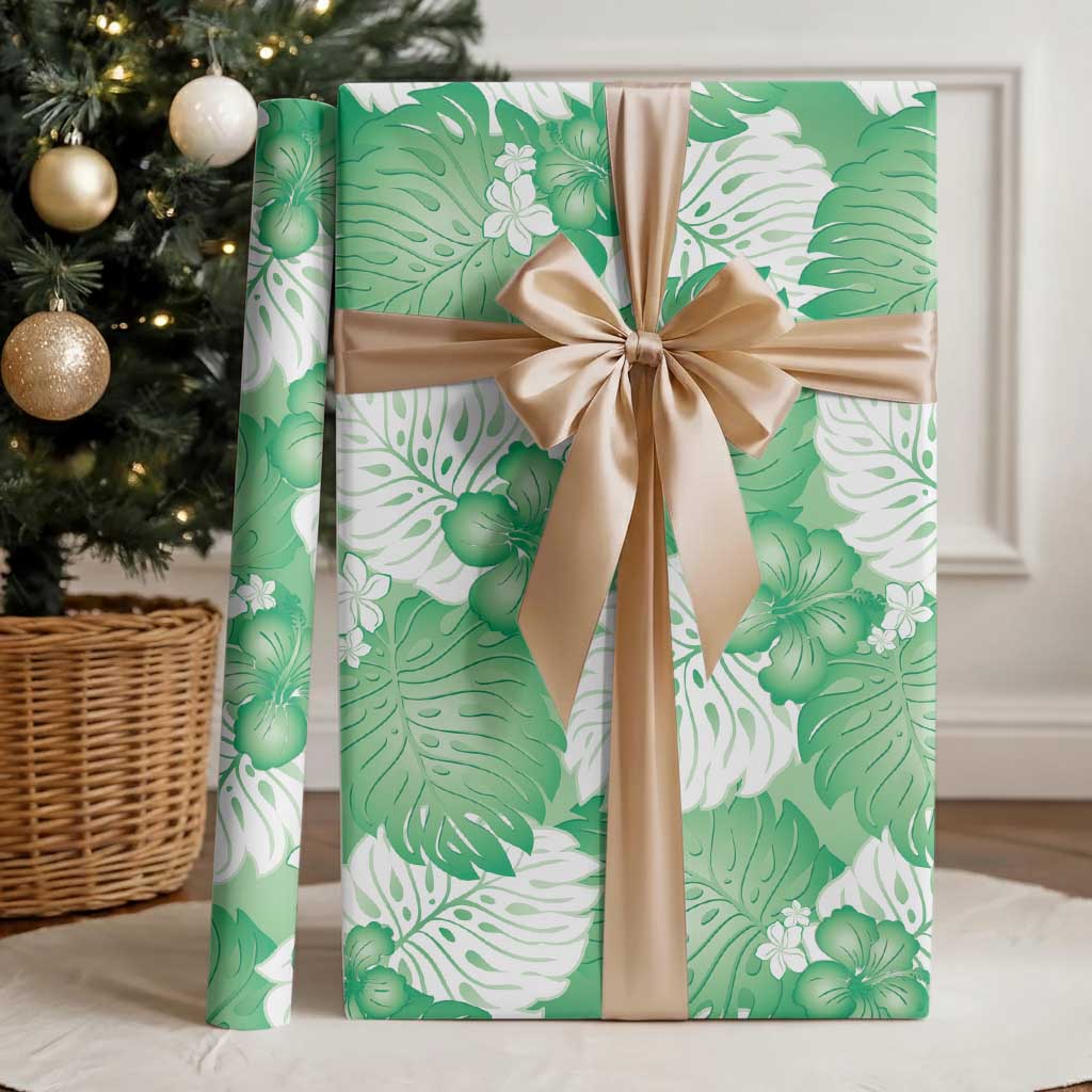 Green Aloha Hawaii Wrapping Paper Monstera Hibiscus Plumeria Seamless Vibes - Polynesian Pride