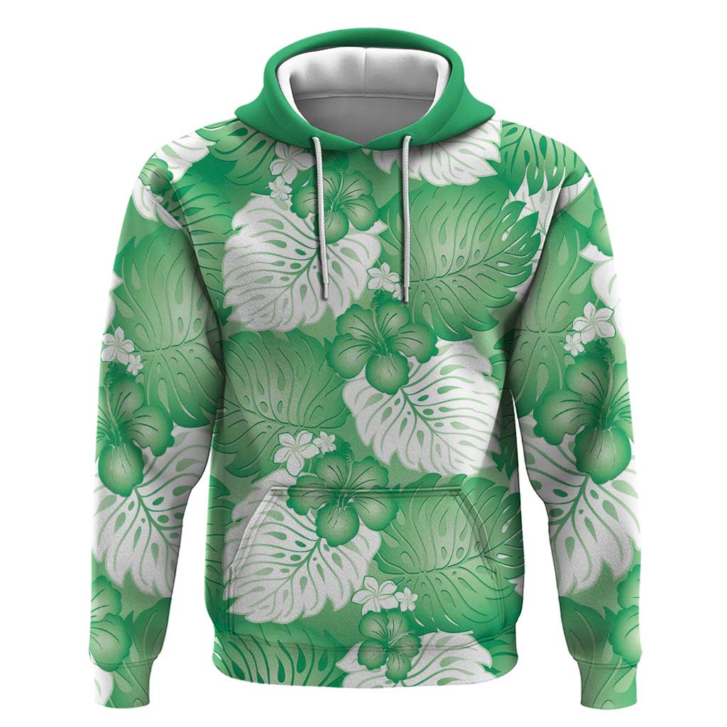 Green Aloha Hawaii Zip Hoodie Monstera Hibiscus Plumeria Seamless Vibes - Polynesian Pride