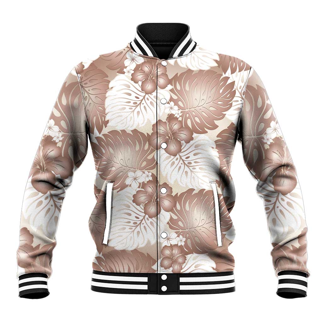 Mocha Mousse Aloha Hawaii Baseball Jacket Monstera Hibiscus Plumeria Seamless Vibes LT14 Unisex Mocha Mousse - Polynesian Pride
