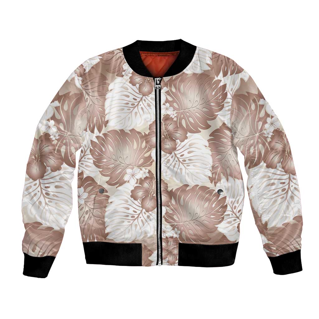 Mocha Mousse Aloha Hawaii Bomber Jacket Monstera Hibiscus Plumeria Seamless Vibes LT14 Unisex Mocha Mousse - Polynesian Pride