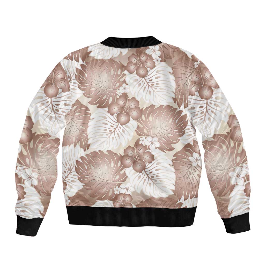 Mocha Mousse Aloha Hawaii Bomber Jacket Monstera Hibiscus Plumeria Seamless Vibes LT14 - Polynesian Pride