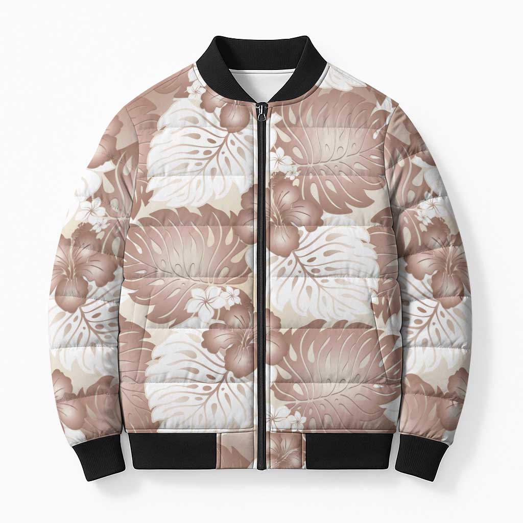 Mocha Mousse Aloha Hawaii Bomber Puffer Jacket Monstera Hibiscus Plumeria Seamless Vibes LT14 Unisex Mocha Mousse - Polynesian Pride