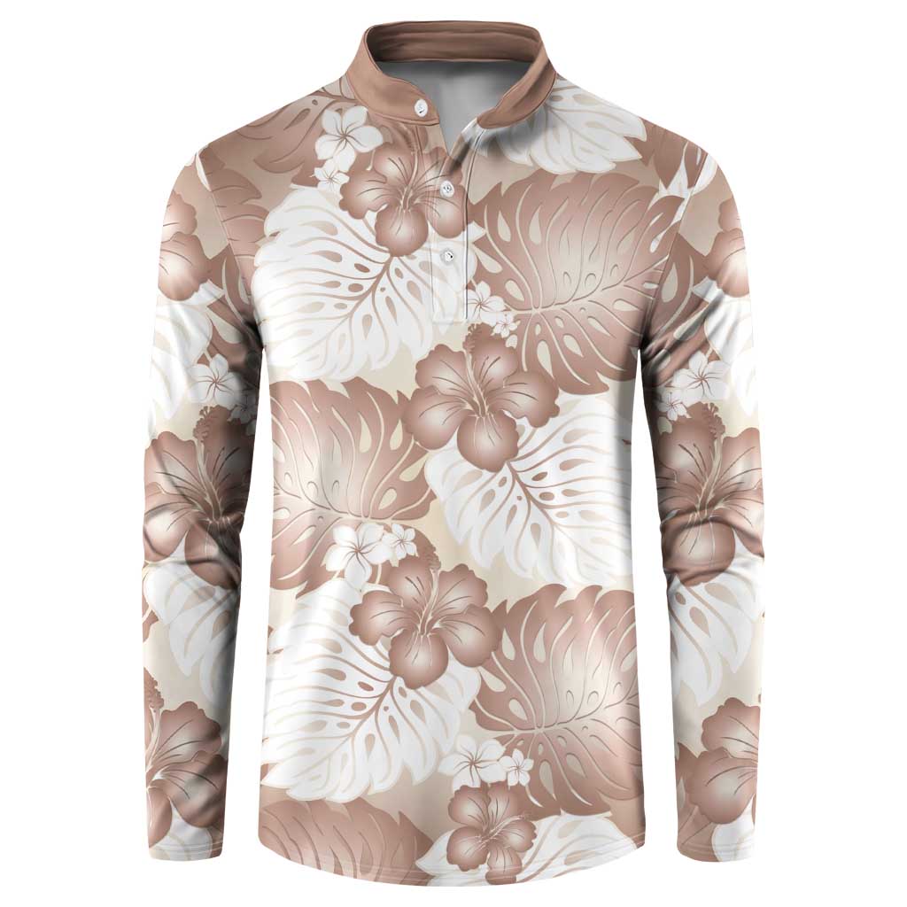 Mocha Mousse Aloha Hawaii Button Sweatshirt Monstera Hibiscus Plumeria Seamless Vibes - Polynesian Pride