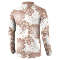 Mocha Mousse Aloha Hawaii Button Sweatshirt Monstera Hibiscus Plumeria Seamless Vibes - Polynesian Pride