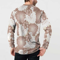 Mocha Mousse Aloha Hawaii Button Sweatshirt Monstera Hibiscus Plumeria Seamless Vibes - Polynesian Pride