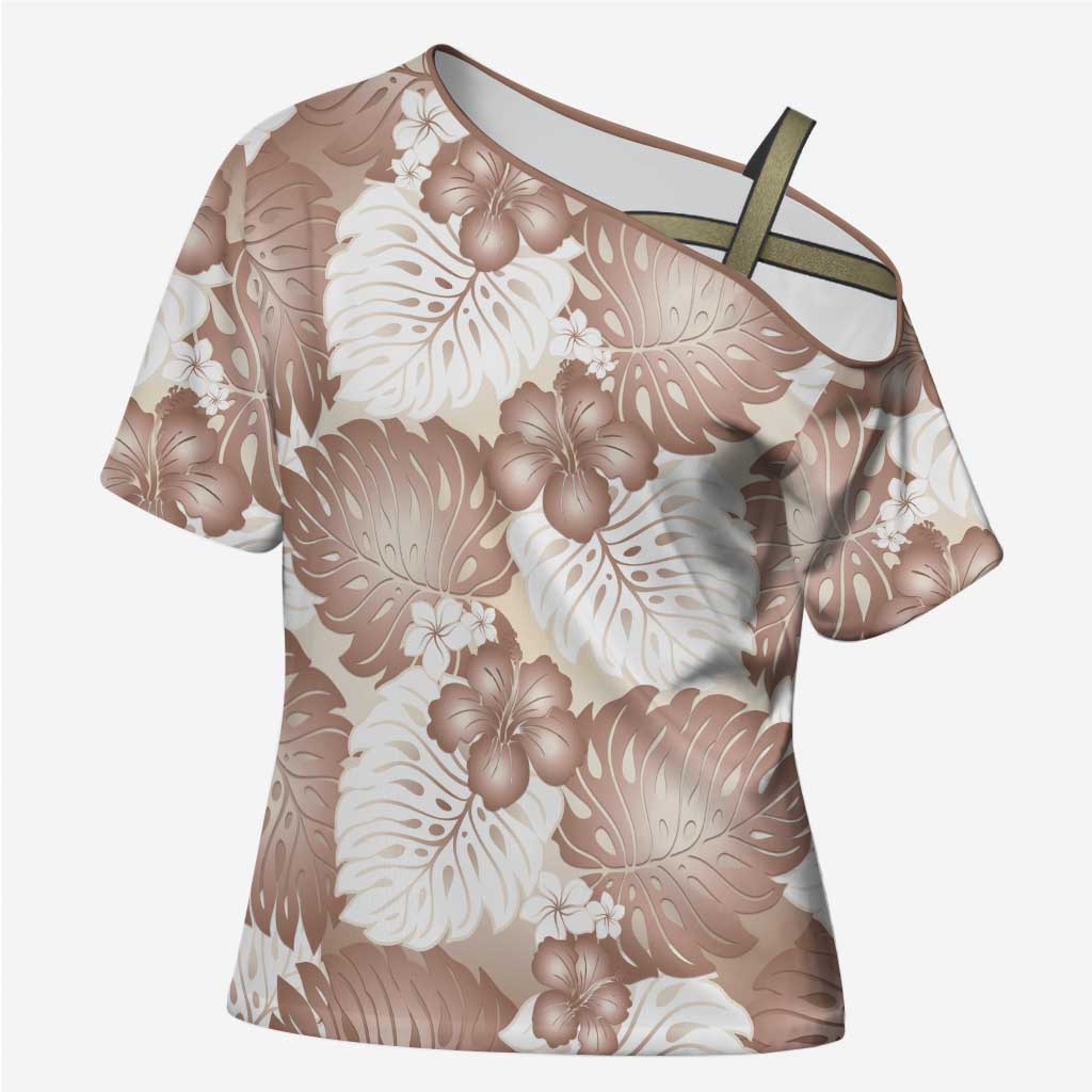 Mocha Mousse Aloha Hawaii Cross Shoulder Shirt Monstera Hibiscus Plumeria Seamless Vibes LT14 Female Mocha Mousse - Polynesian Pride