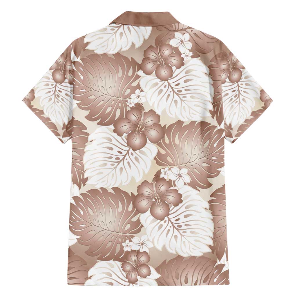 Mocha Mousse Aloha Hawaii Family Matching Off Shoulder Maxi Dress and Hawaiian Shirt Monstera Hibiscus Plumeria Seamless Vibes - Polynesian Pride