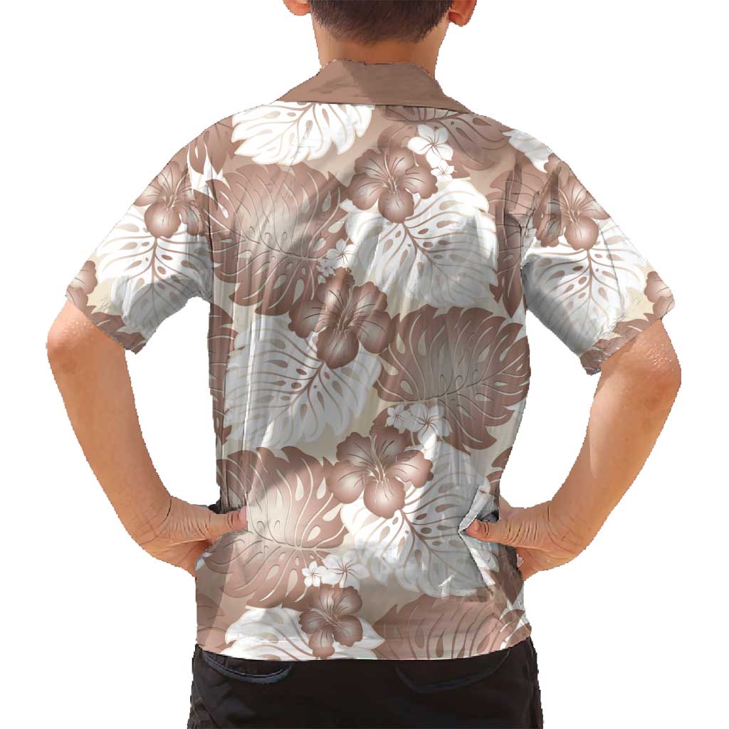 Mocha Mousse Aloha Hawaii Family Matching Off Shoulder Short Dress and Hawaiian Shirt Monstera Hibiscus Plumeria Seamless Vibes - Polynesian Pride