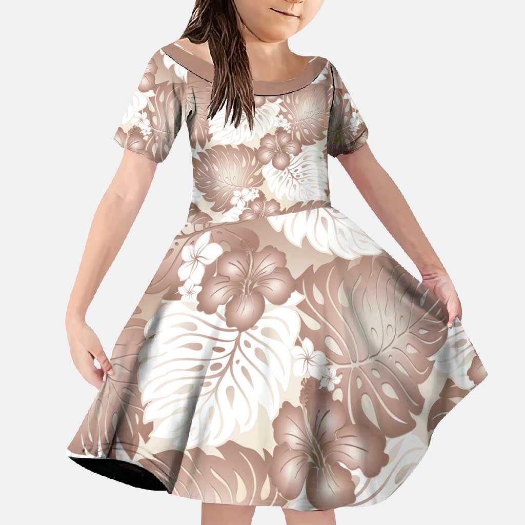 Mocha Mousse Aloha Hawaii Family Matching Short Sleeve Bodycon Dress and Hawaiian Shirt Monstera Hibiscus Plumeria Seamless Vibes - Polynesian Pride