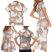 Mocha Mousse Aloha Hawaii Family Matching Short Sleeve Bodycon Dress and Hawaiian Shirt Monstera Hibiscus Plumeria Seamless Vibes - Polynesian Pride