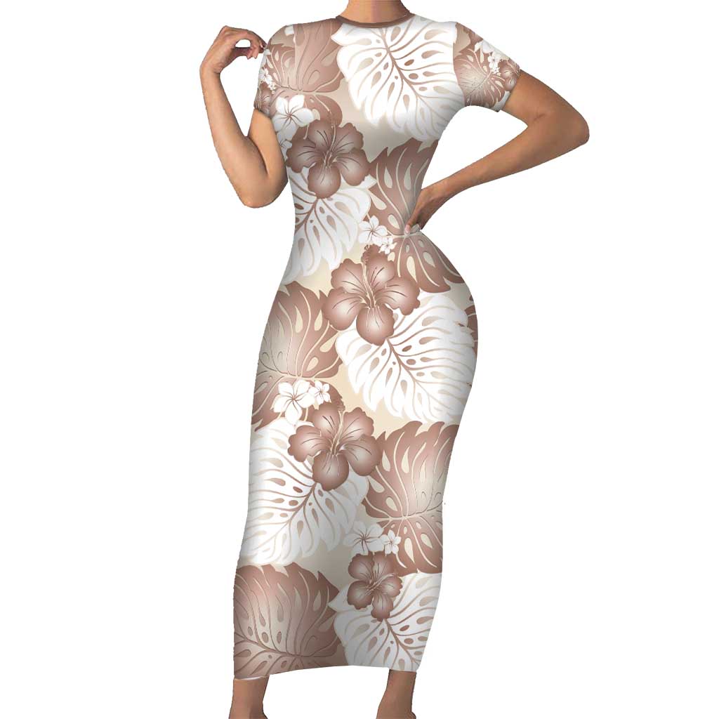 Mocha Mousse Aloha Hawaii Family Matching Short Sleeve Bodycon Dress and Hawaiian Shirt Monstera Hibiscus Plumeria Seamless Vibes - Polynesian Pride