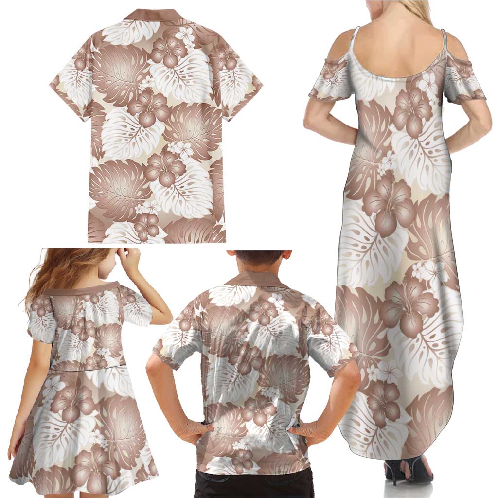 Mocha Mousse Aloha Hawaii Family Matching Summer Maxi Dress and Hawaiian Shirt Monstera Hibiscus Plumeria Seamless Vibes - Polynesian Pride