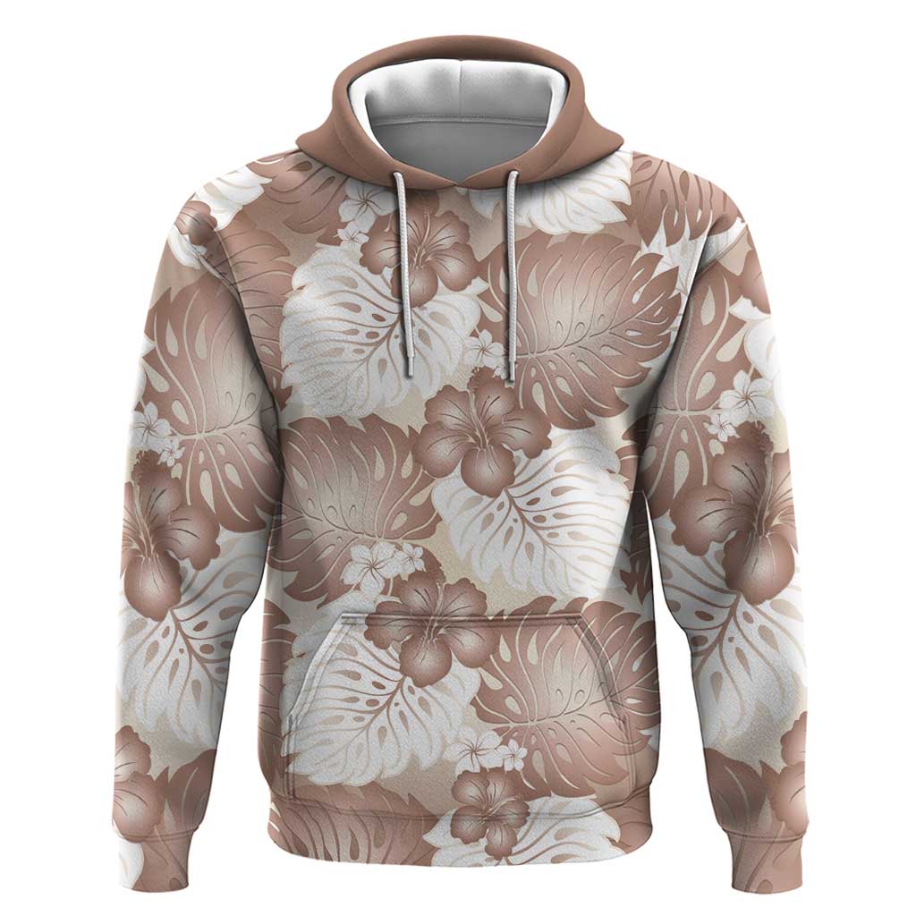 Mocha Mousse Aloha Hawaii Hoodie Monstera Hibiscus Plumeria Seamless Vibes - Polynesian Pride