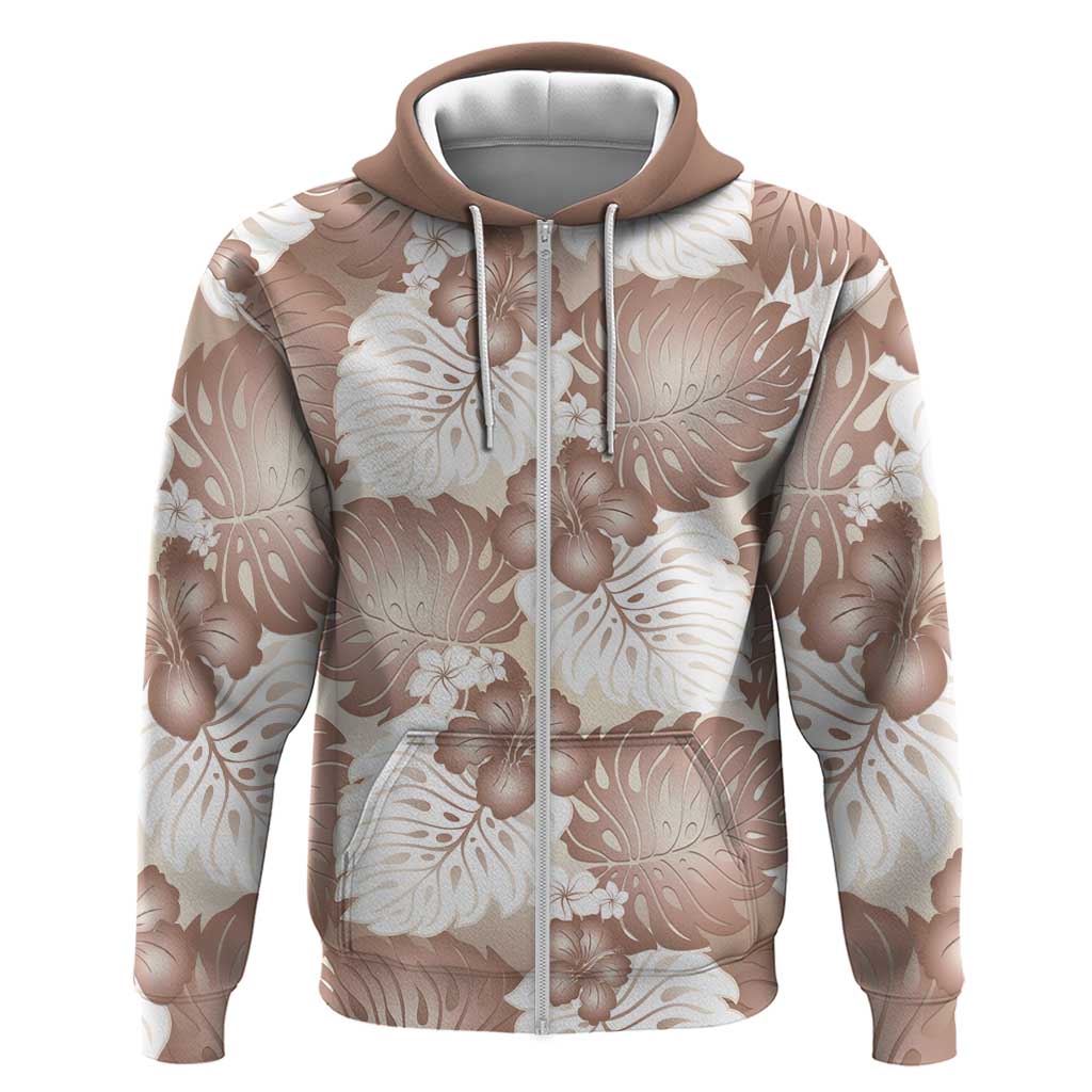 Mocha Mousse Aloha Hawaii Hoodie Monstera Hibiscus Plumeria Seamless Vibes - Polynesian Pride