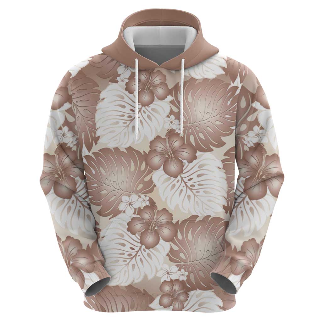 Mocha Mousse Aloha Hawaii Hoodie Monstera Hibiscus Plumeria Seamless Vibes - Polynesian Pride