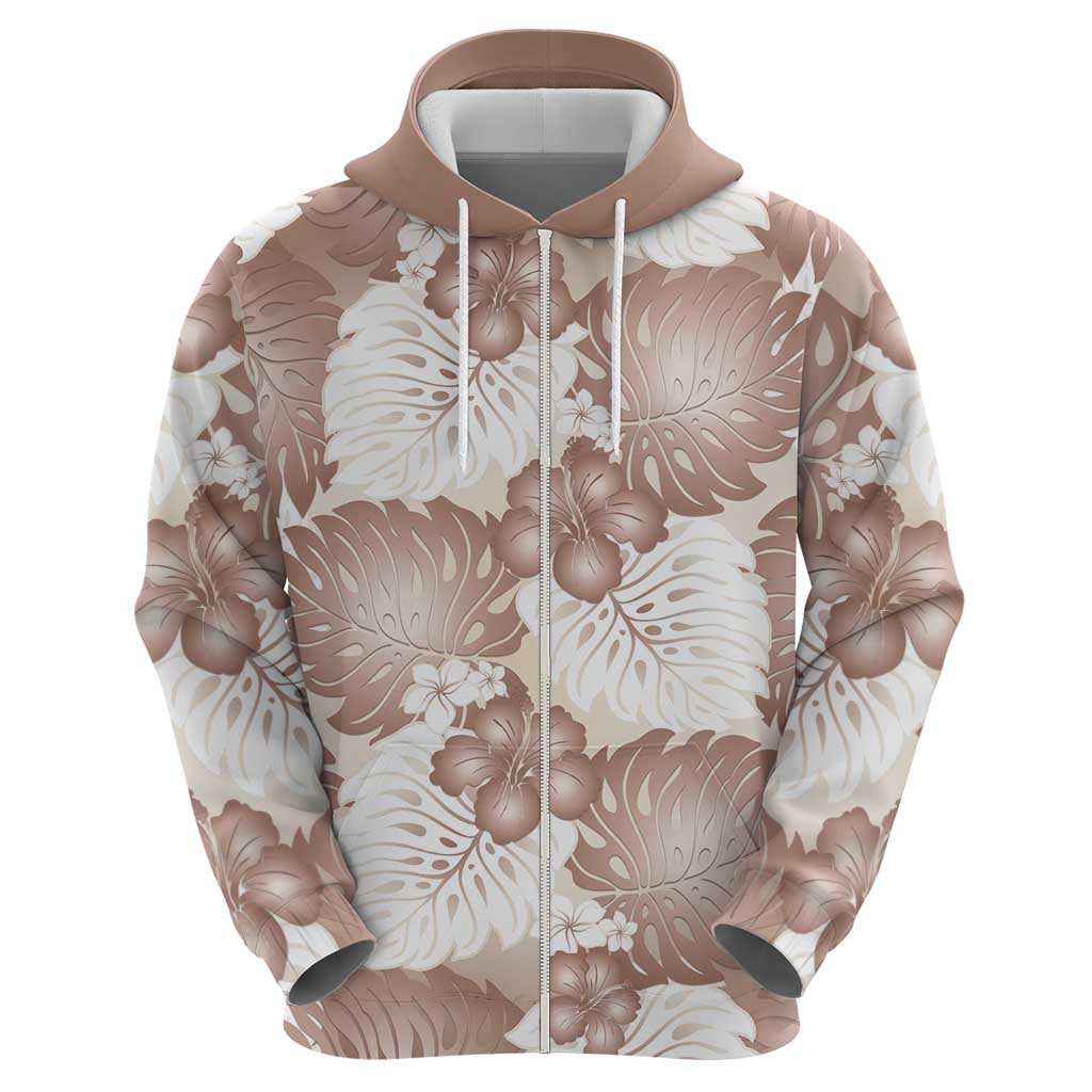 Mocha Mousse Aloha Hawaii Hoodie Monstera Hibiscus Plumeria Seamless Vibes - Polynesian Pride