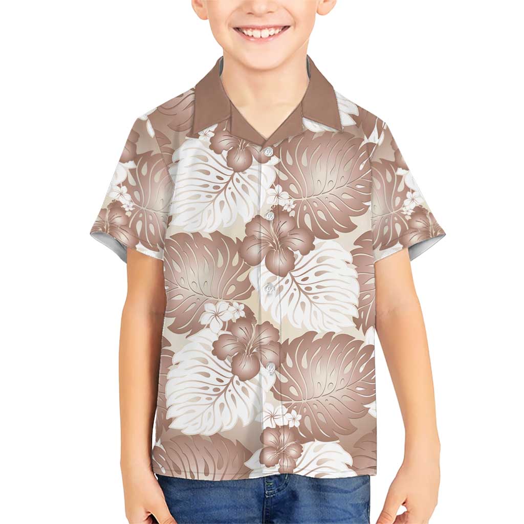 Mocha Mousse Aloha Hawaii Kid Hawaiian Shirt Monstera Hibiscus Plumeria Seamless Vibes LT14 Kid Mocha Mousse - Polynesian Pride