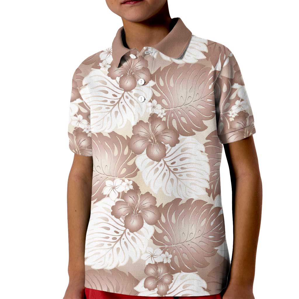 Mocha Mousse Aloha Hawaii Kid Polo Shirt Monstera Hibiscus Plumeria Seamless Vibes LT14 Kid Mocha Mousse - Polynesian Pride