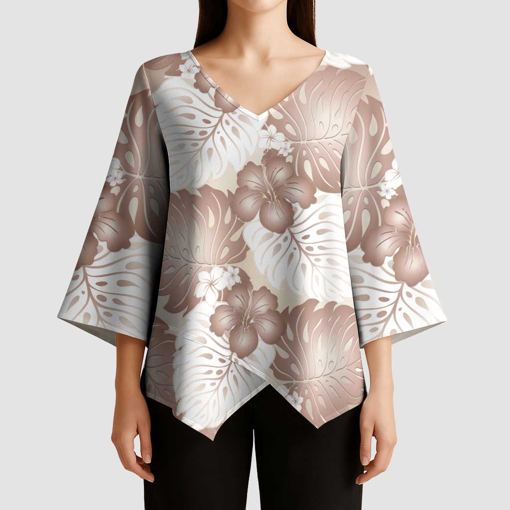 Mocha Mousse Aloha Hawaii Kimono Sleeve Blouse Monstera Hibiscus Plumeria Seamless Vibes - Polynesian Pride
