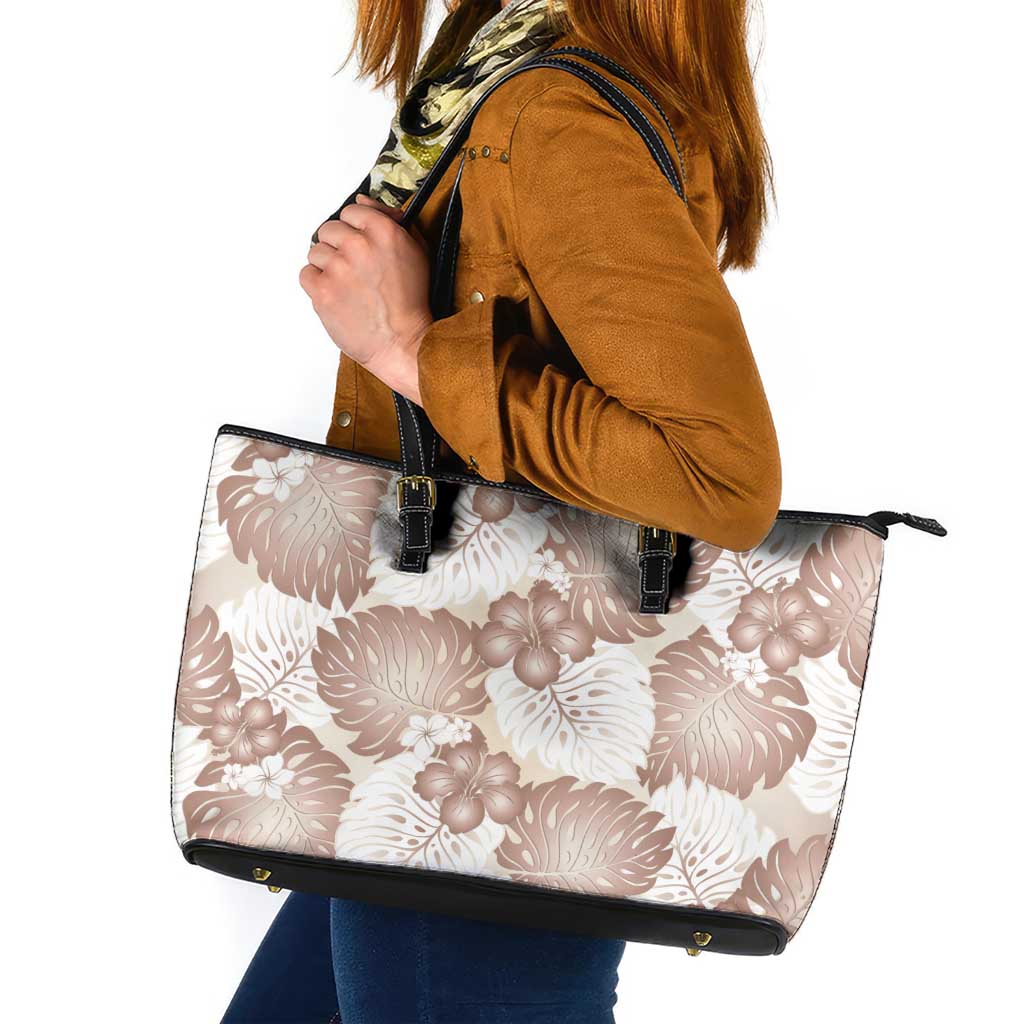 Mocha Mousse Aloha Hawaii Leather Tote Bag Monstera Hibiscus Plumeria Seamless Vibes LT14 Mocha Mousse - Polynesian Pride