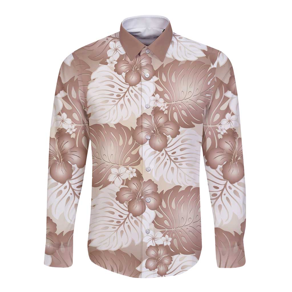 Mocha Mousse Aloha Hawaii Long Sleeve Button Shirt Monstera Hibiscus Plumeria Seamless Vibes LT14 Unisex Mocha Mousse - Polynesian Pride