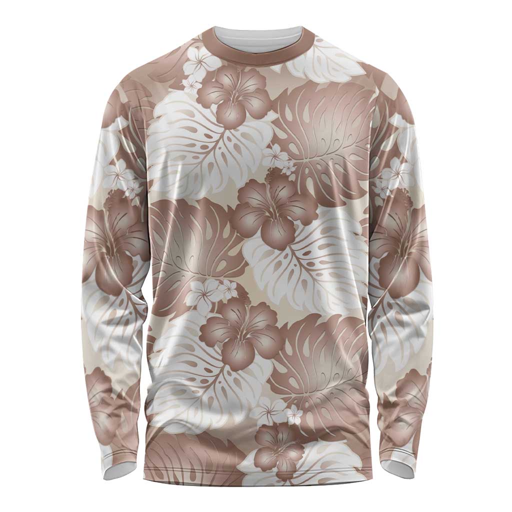 Mocha Mousse Aloha Hawaii Long Sleeve Shirt Monstera Hibiscus Plumeria Seamless Vibes LT14 Unisex Mocha Mousse - Polynesian Pride
