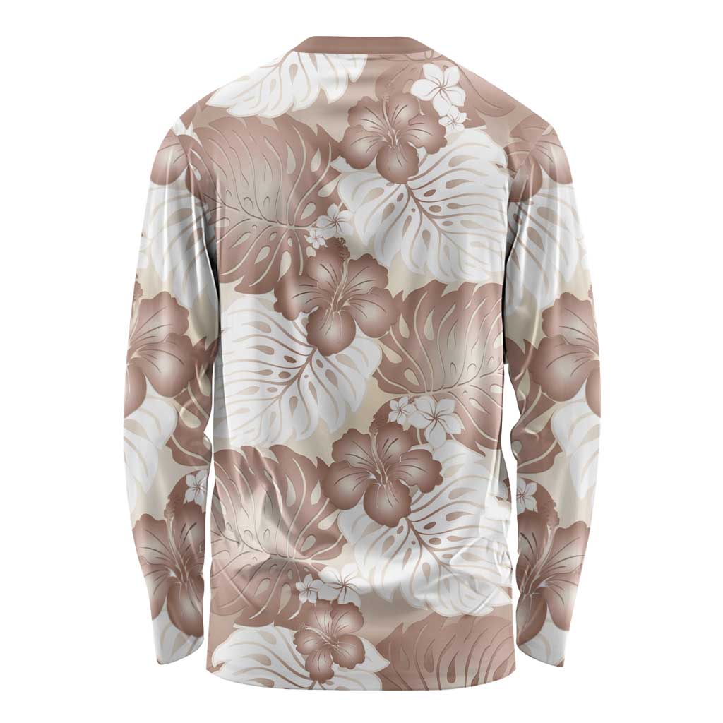 Mocha Mousse Aloha Hawaii Long Sleeve Shirt Monstera Hibiscus Plumeria Seamless Vibes LT14 - Polynesian Pride