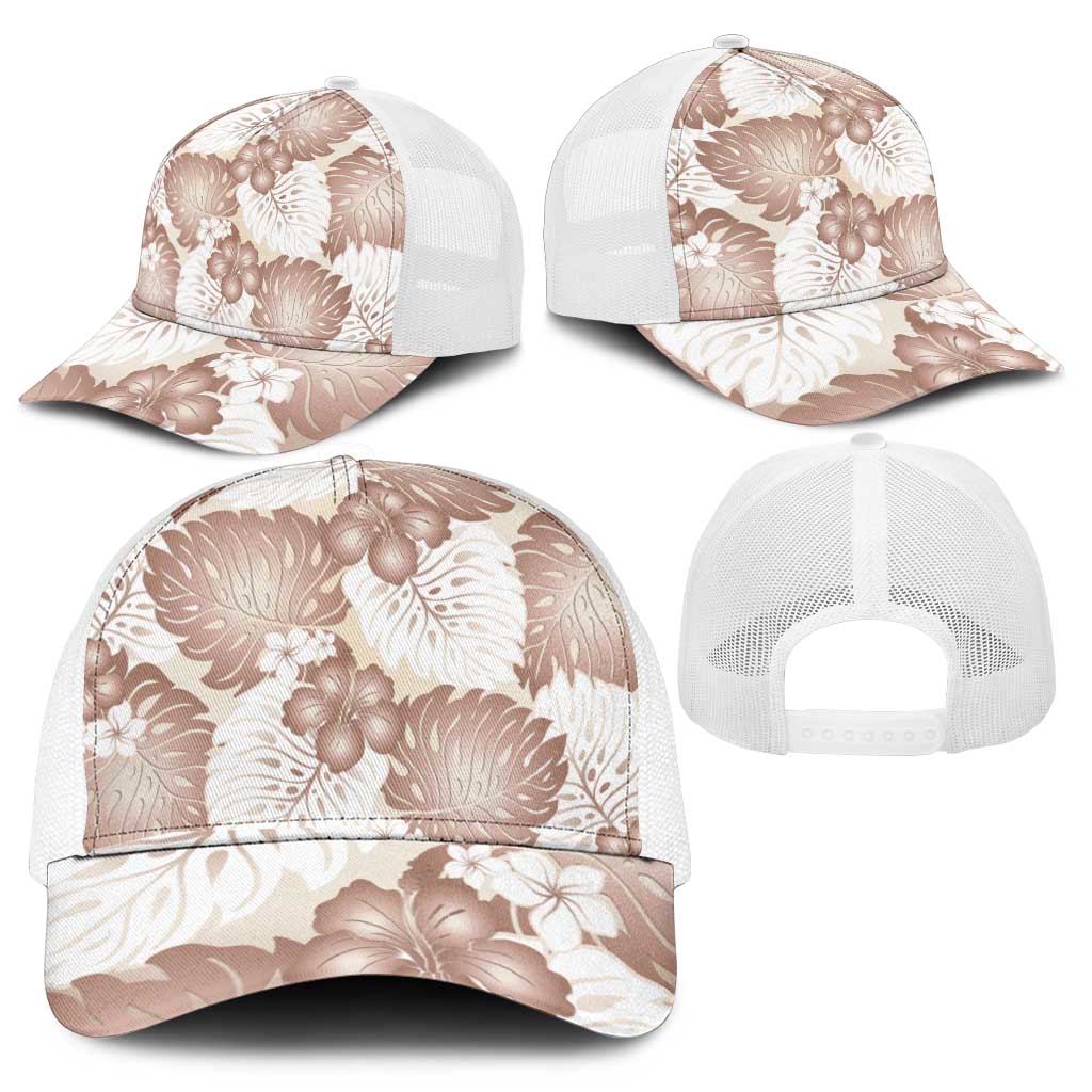 Mocha Mousse Aloha Hawaii Mesh Trucker Cap Monstera Hibiscus Plumeria Seamless Vibes - Polynesian Pride