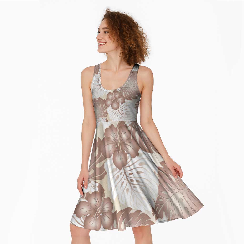 Mocha Mousse Aloha Hawaii Midi Dress Monstera Hibiscus Plumeria Seamless Vibes - Polynesian Pride
