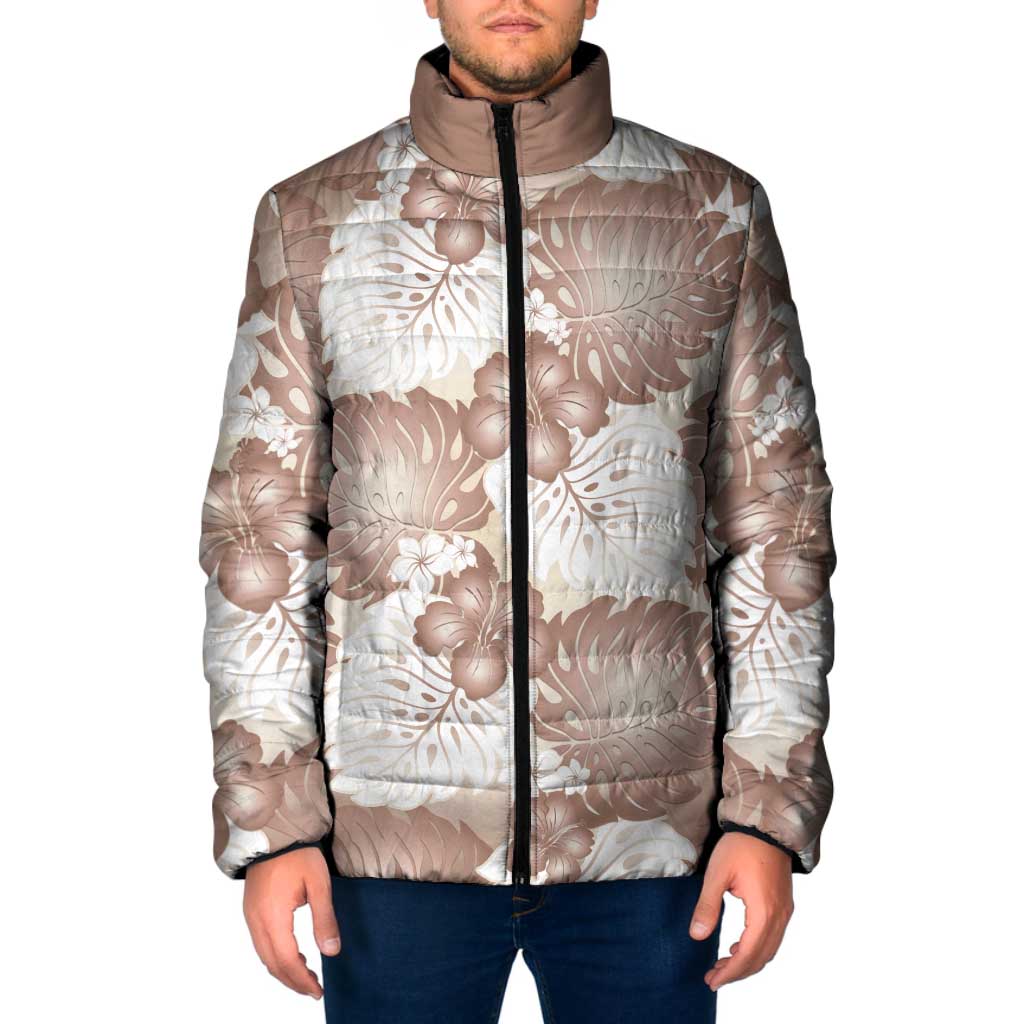 Mocha Mousse Aloha Hawaii Padded Jacket Monstera Hibiscus Plumeria Seamless Vibes - Polynesian Pride