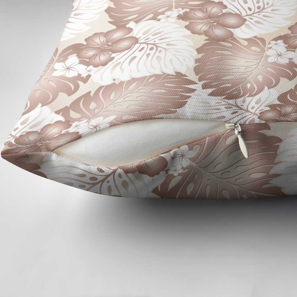 Mocha Mousse Aloha Hawaii Pillow Cover Monstera Hibiscus Plumeria Seamless Vibes - Polynesian Pride