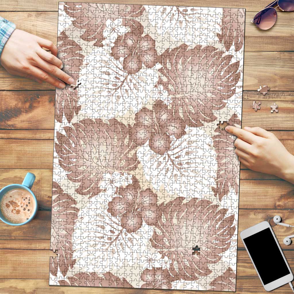 Mocha Mousse Aloha Hawaii Puzzle Monstera Hibiscus Plumeria Seamless Vibes 