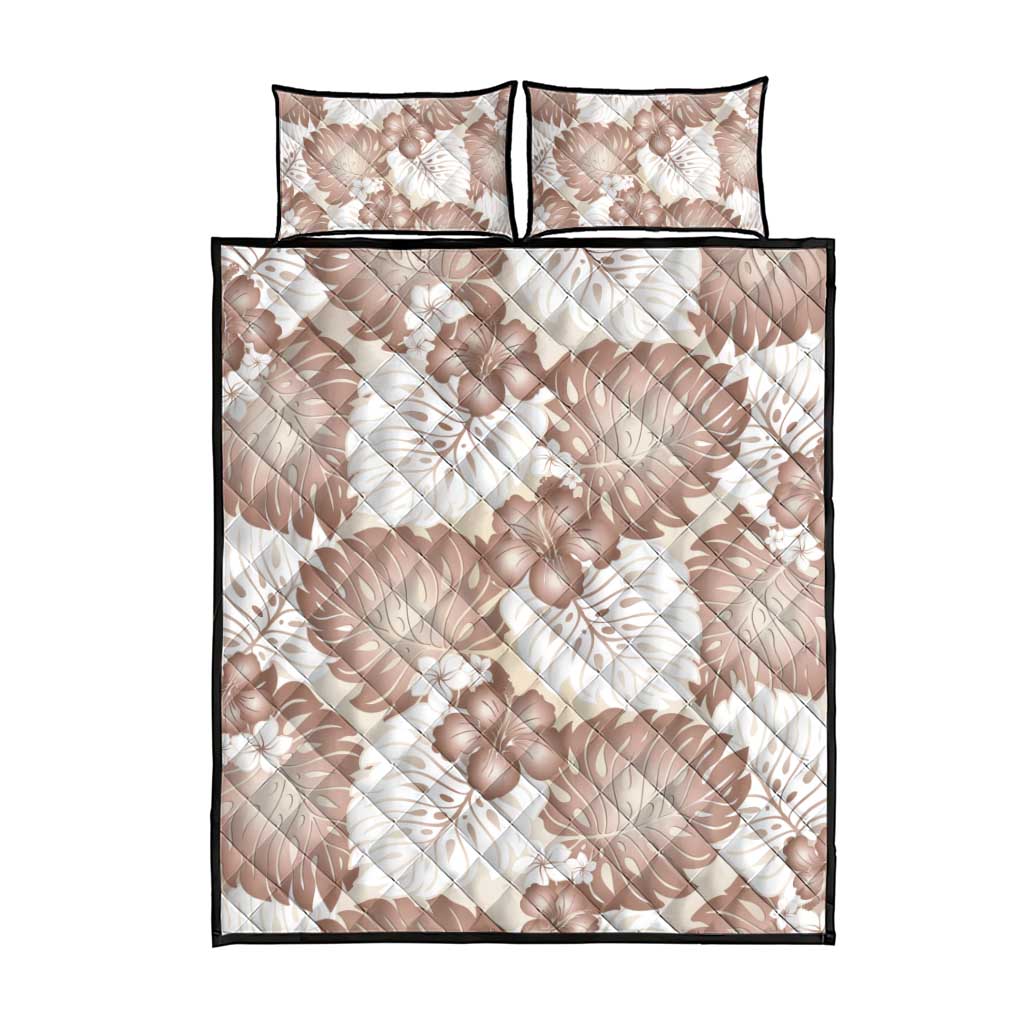 Mocha Mousse Aloha Hawaii Quilt Bed Set Monstera Hibiscus Plumeria Seamless Vibes - Polynesian Pride