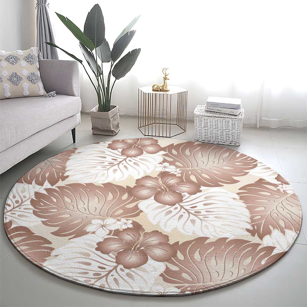 Mocha Mousse Aloha Hawaii Round Carpet Monstera Hibiscus Plumeria Seamless Vibes - Polynesian Pride