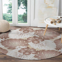 Mocha Mousse Aloha Hawaii Round Carpet Monstera Hibiscus Plumeria Seamless Vibes - Polynesian Pride