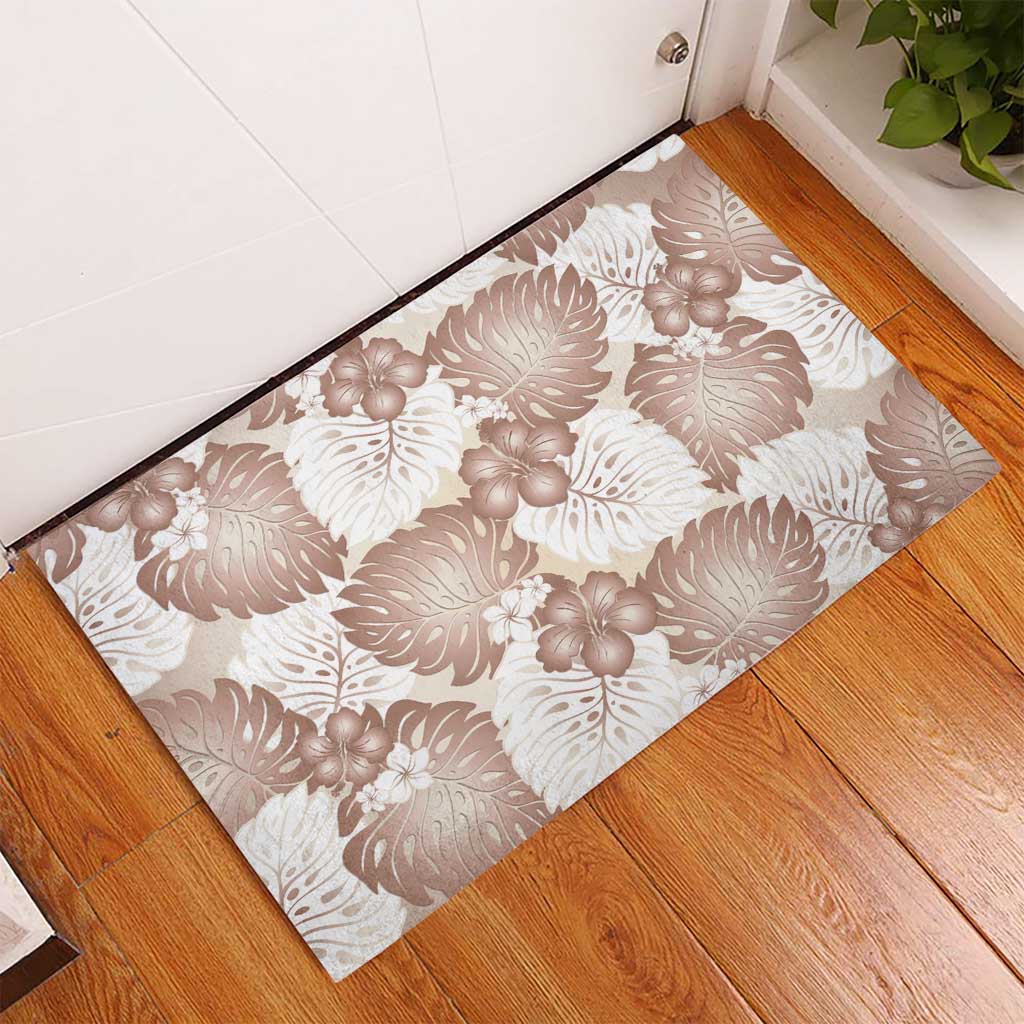 Mocha Mousse Aloha Hawaii Rubber Doormat Monstera Hibiscus Plumeria Seamless Vibes - Polynesian Pride