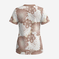 Mocha Mousse Aloha Hawaii Scrub Top Monstera Hibiscus Plumeria Seamless Vibes - Polynesian Pride