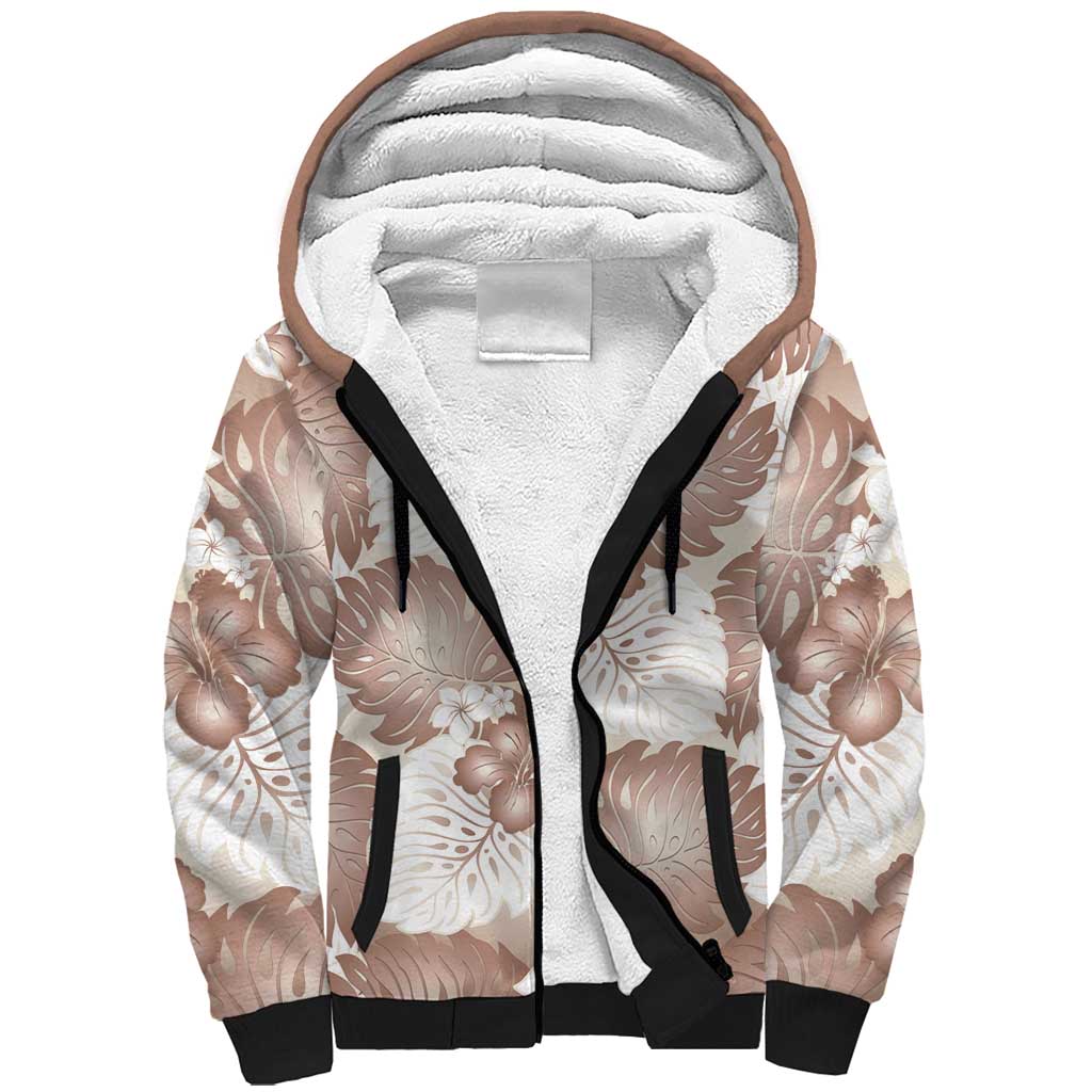 Mocha Mousse Aloha Hawaii Sherpa Hoodie Monstera Hibiscus Plumeria Seamless Vibes LT14 Unisex Mocha Mousse - Polynesian Pride