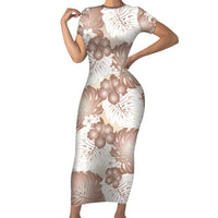 Mocha Mousse Aloha Hawaii Short Sleeve Bodycon Dress Monstera Hibiscus Plumeria Seamless Vibes - Polynesian Pride