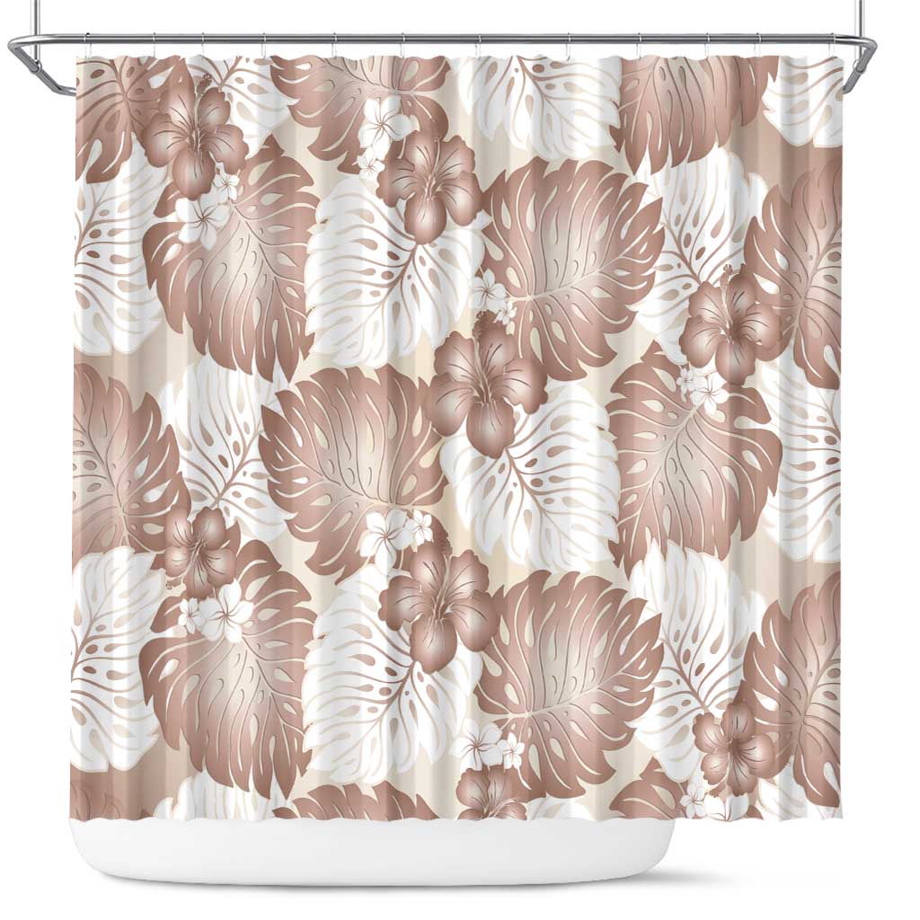 Mocha Mousse Aloha Hawaii Shower Curtain Monstera Hibiscus Plumeria Seamless Vibes LT14 Mocha Mousse - Polynesian Pride