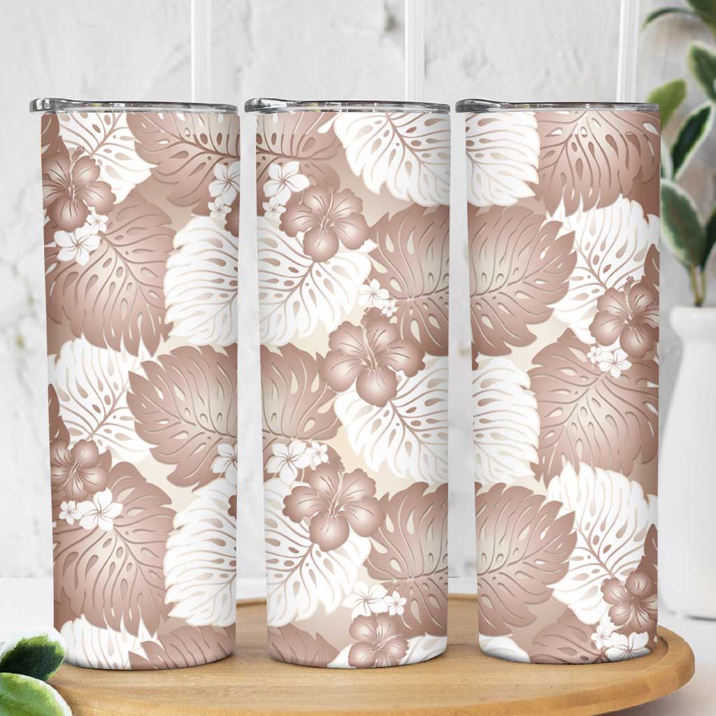 Mocha Mousse Aloha Hawaii Skinny Tumbler Monstera Hibiscus Plumeria Seamless Vibes - Polynesian Pride