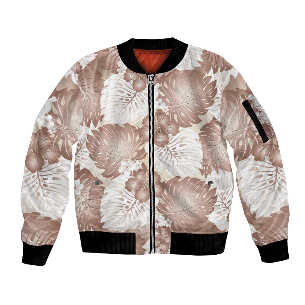 Mocha Mousse Aloha Hawaii Sleeve Zip Bomber Jacket Monstera Hibiscus Plumeria Seamless Vibes LT14 Unisex Mocha Mousse - Polynesian Pride