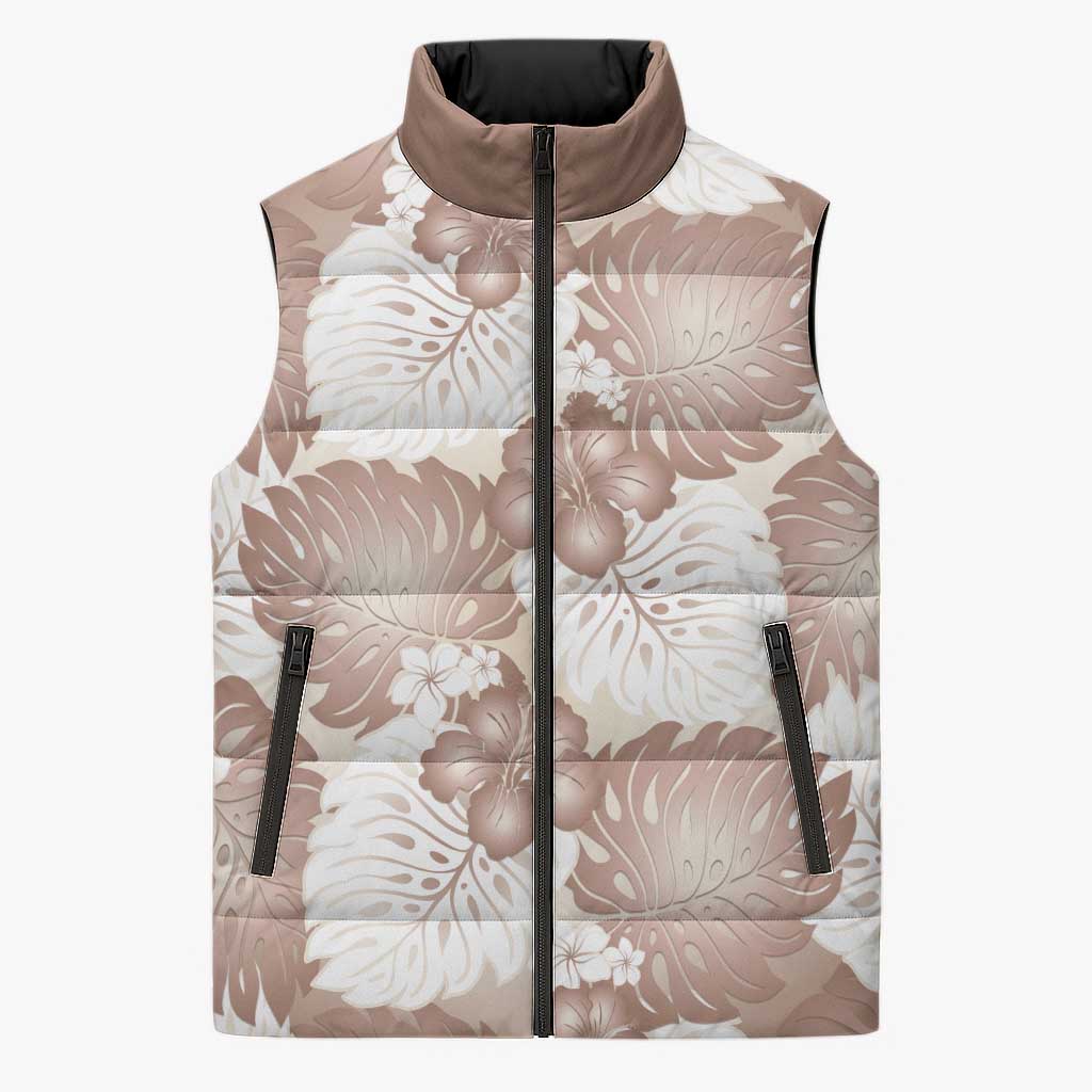 Mocha Mousse Aloha Hawaii Sleeveless Puffer Jacket Monstera Hibiscus Plumeria Seamless Vibes LT14 Unisex Mocha Mousse - Polynesian Pride
