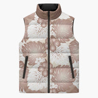 Mocha Mousse Aloha Hawaii Sleeveless Puffer Jacket Monstera Hibiscus Plumeria Seamless Vibes - Polynesian Pride