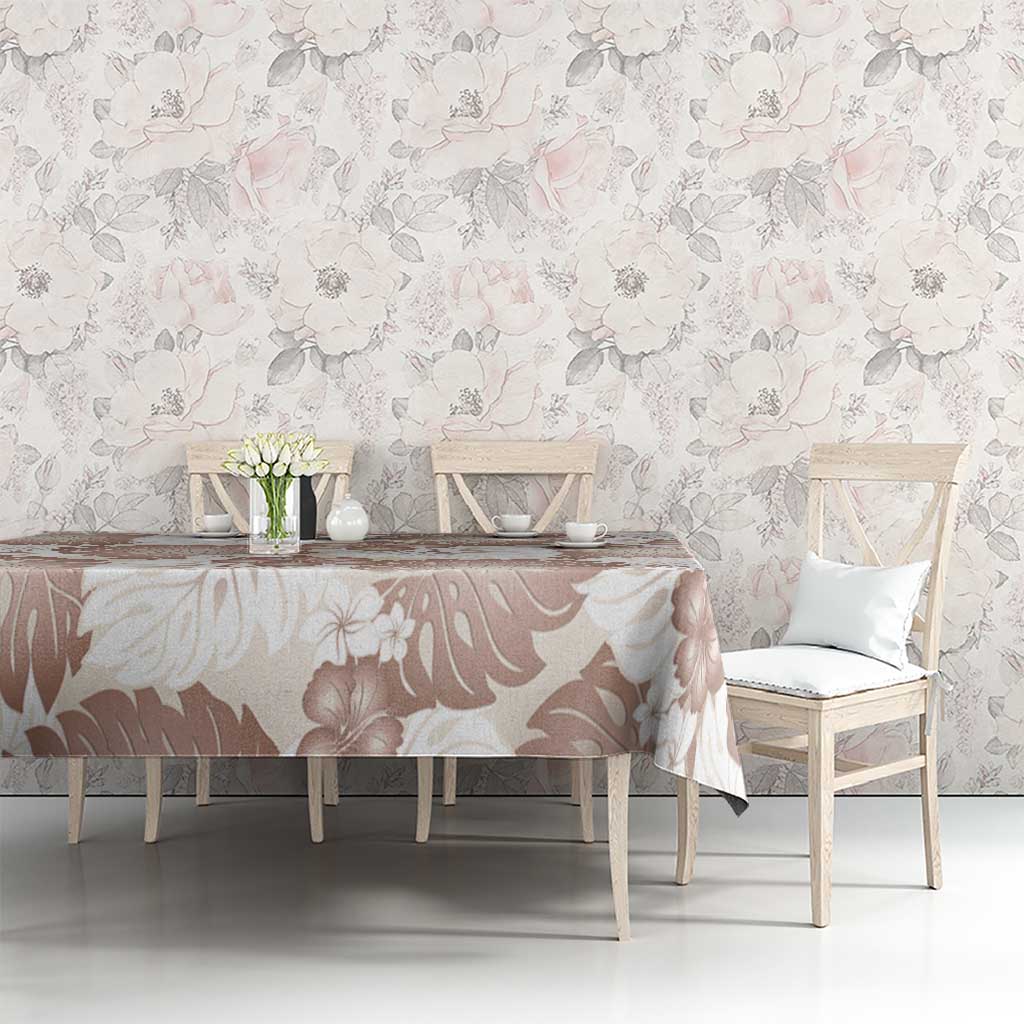 Mocha Mousse Aloha Hawaii Tablecloth Monstera Hibiscus Plumeria Seamless Vibes - Polynesian Pride