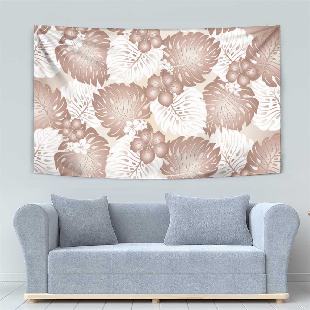 Mocha Mousse Aloha Hawaii Tapestry Monstera Hibiscus Plumeria Seamless Vibes - Polynesian Pride