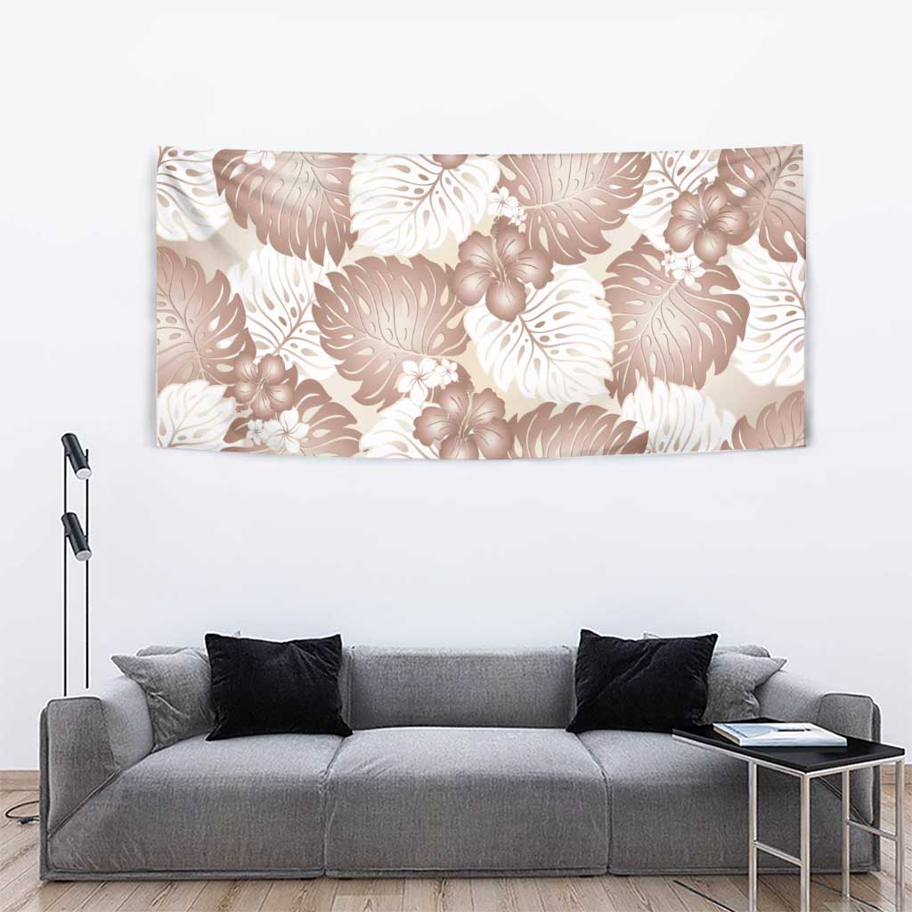 Mocha Mousse Aloha Hawaii Tapestry Monstera Hibiscus Plumeria Seamless Vibes - Polynesian Pride